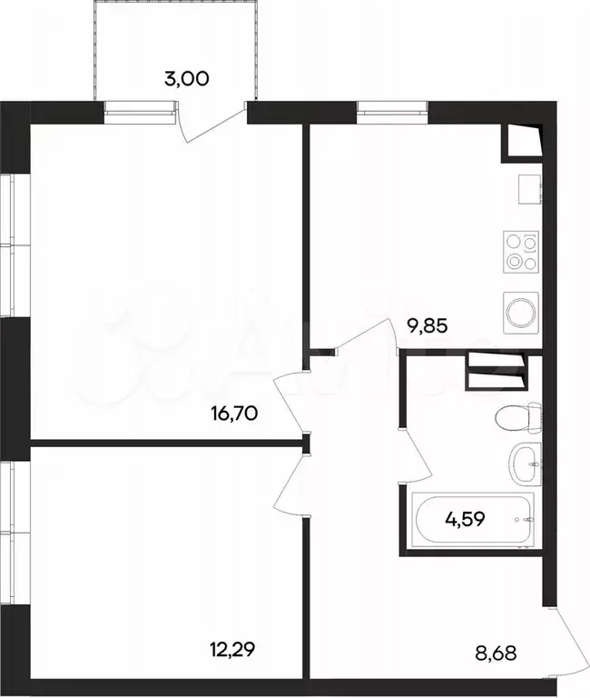 2-к. квартира, 55,1 м, 2/4 эт. - Фото 0