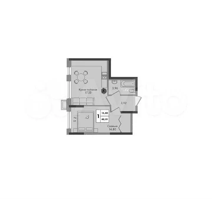 1-к. квартира, 40 м, 5/9 эт. - Фото 0