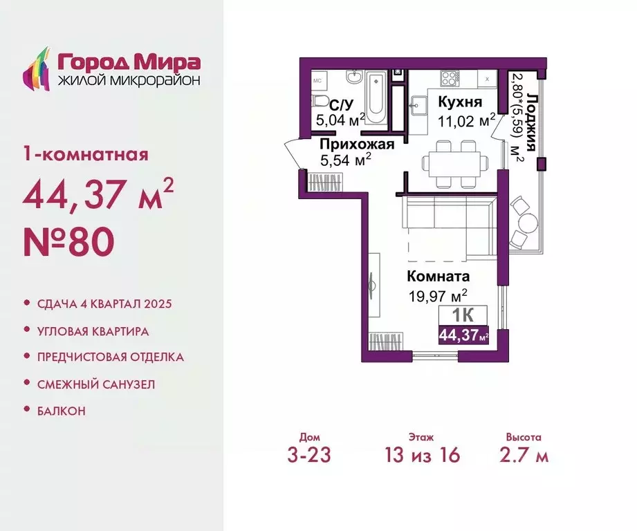 1-к кв. Крым, Симферополь Город Мира жилой комплекс (44.37 м) - Фото 0