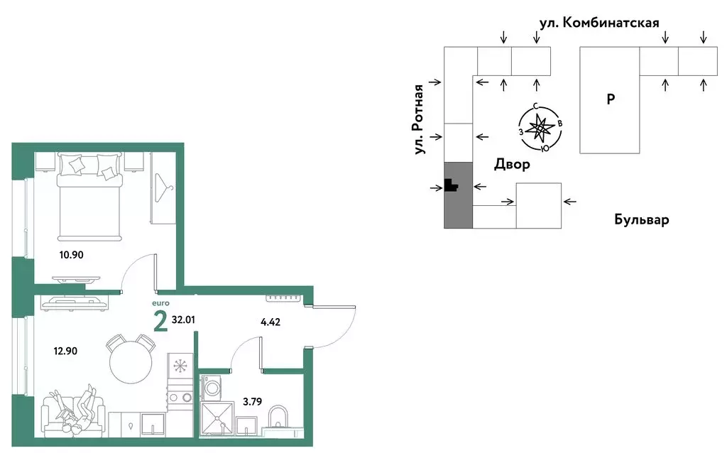 2-комнатная квартира: Екатеринбург, Ленинский район (32.01 м) - Фото 0