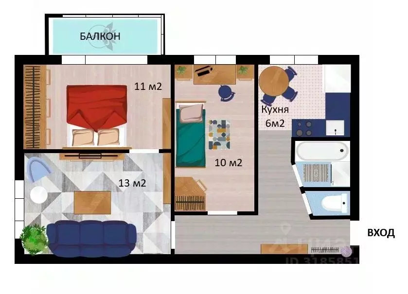 3-к кв. Самарская область, Новокуйбышевск ул. Дзержинского, 14А (53.1 ... - Фото 2