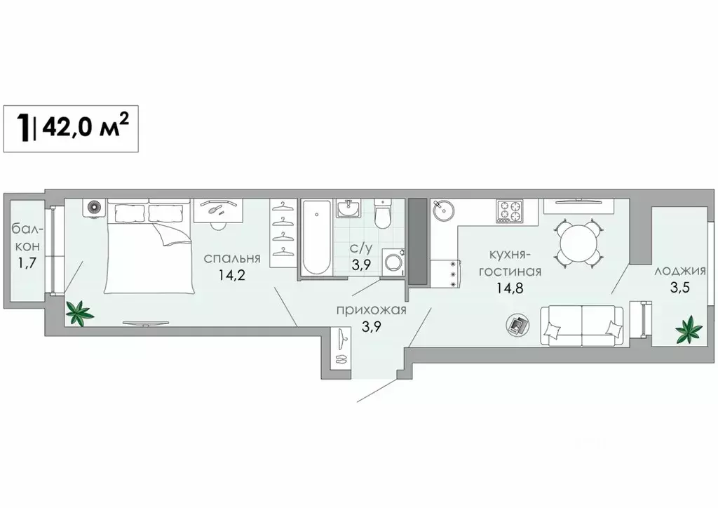 1-к кв. Тверская область, Тверь Южный мкр,  (42.0 м) - Фото 0