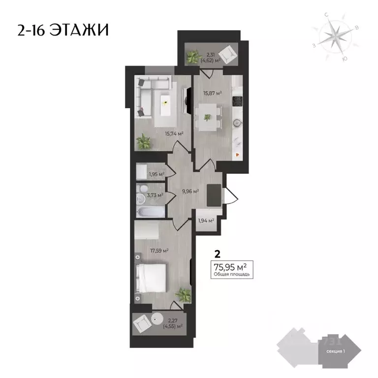 2-к кв. Удмуртия, Ижевск Камбарская ул., 3 (75.95 м) - Фото 0
