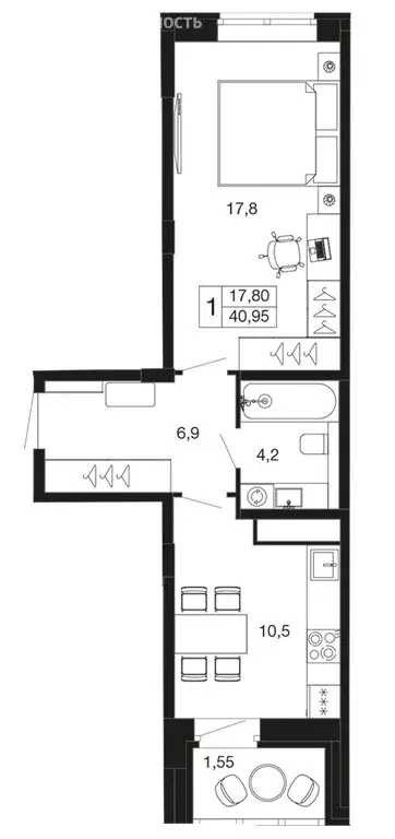 1-комнатная квартира: Апрелевка, жилой комплекс Времена Года, к2 (41 ... - Фото 1