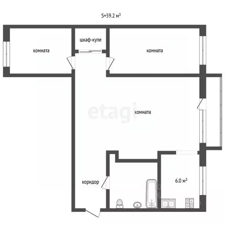 2-к кв. Тюменская область, Тюмень ул. Мельникайте, 64 (59.2 м) - Фото 2
