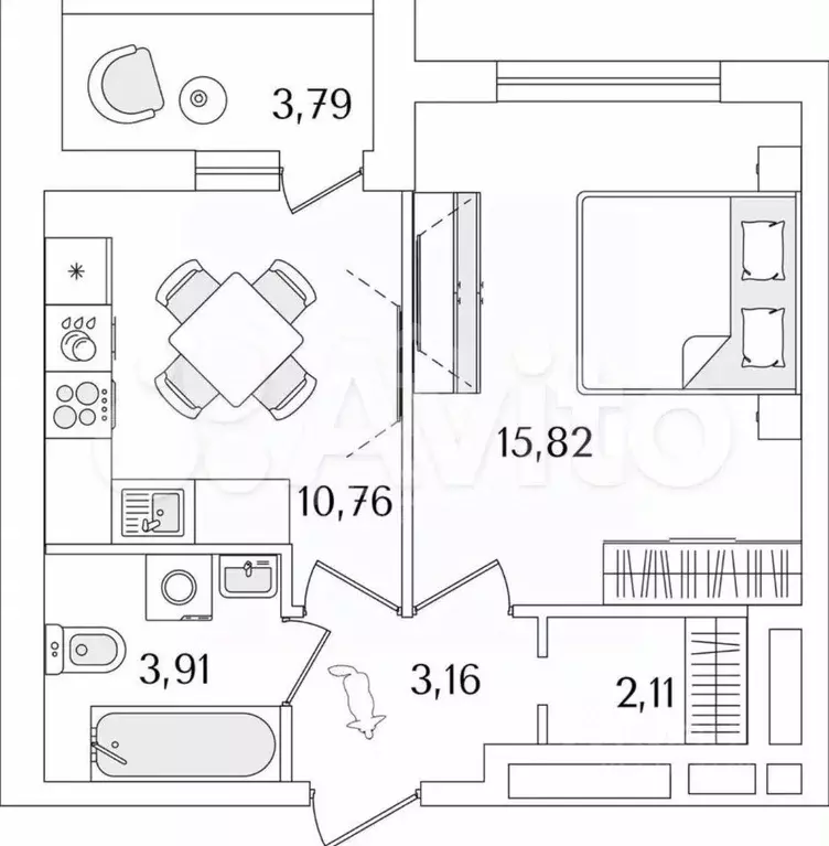 1-к кв. Санкт-Петербург Октябрьская наб., 120 (37.7 м) - Фото 2