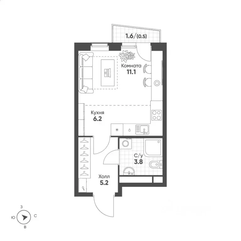 Студия Свердловская область, Екатеринбург Солнечный жилрайон,  (26.8 ... - Фото 1