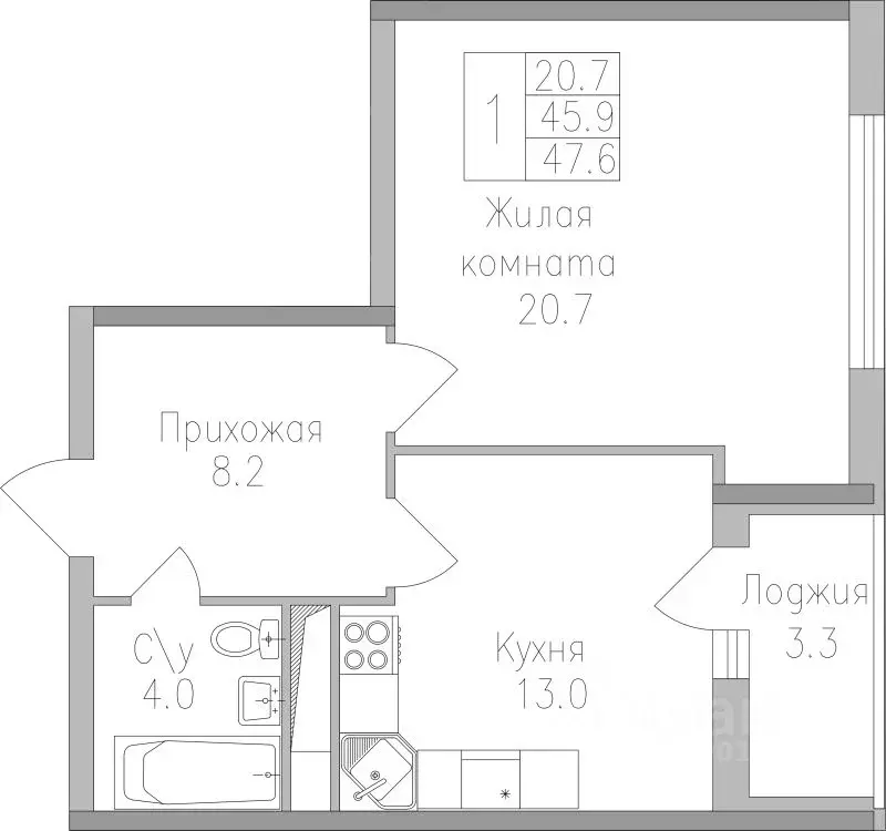 1-к кв. Липецкая область, Липецк Поколение жилой комплекс (47.6 м) - Фото 0