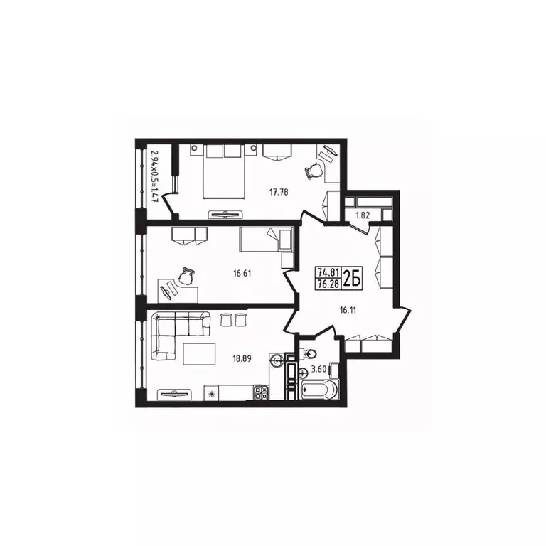 2-к кв. Адыгея, Майкоп  (76.28 м) - Фото 1