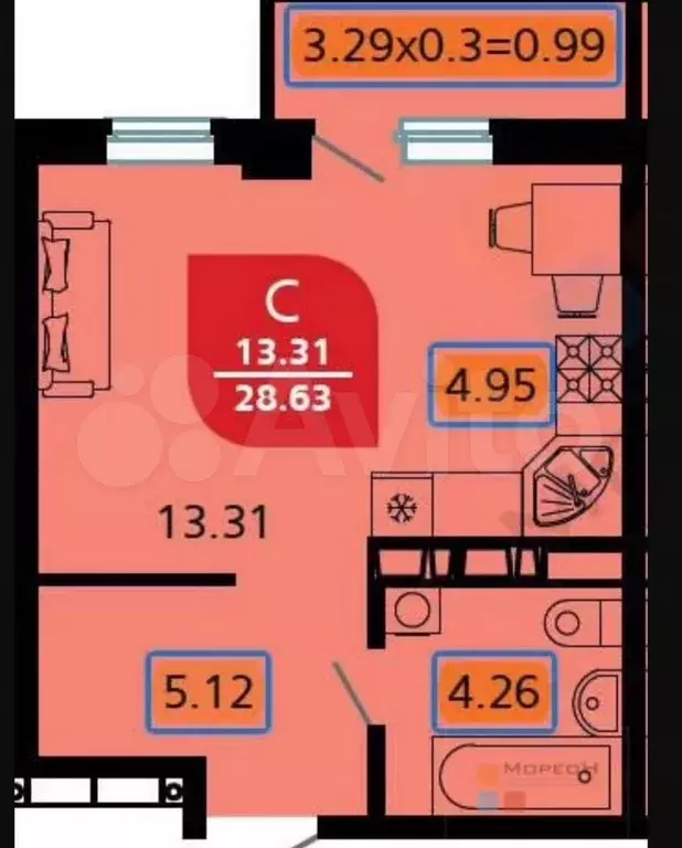 Квартира-студия, 30 м, 2/20 эт. - Фото 0