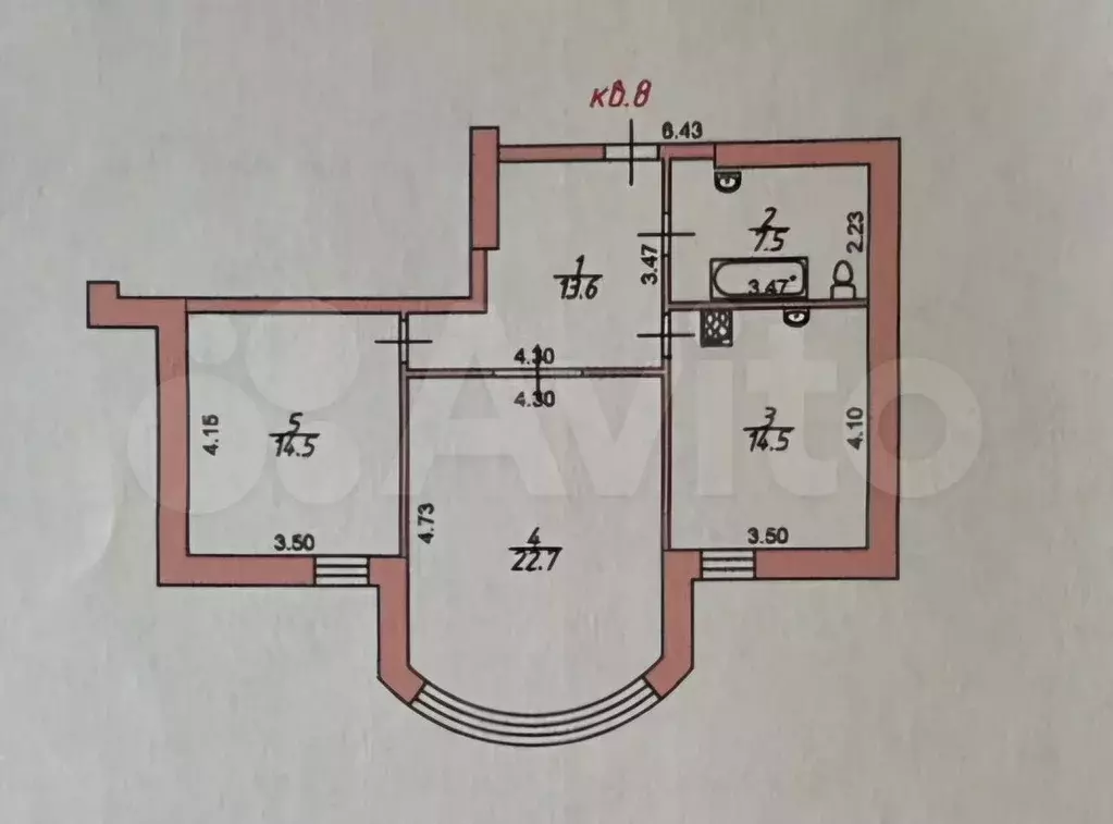 2-к. квартира, 72 м, 4/4 эт. - Фото 0