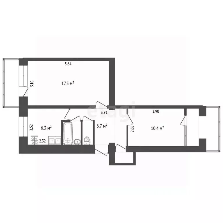 2-к кв. Крым, Симферополь ул. Аральская (45.3 м) - Фото 2