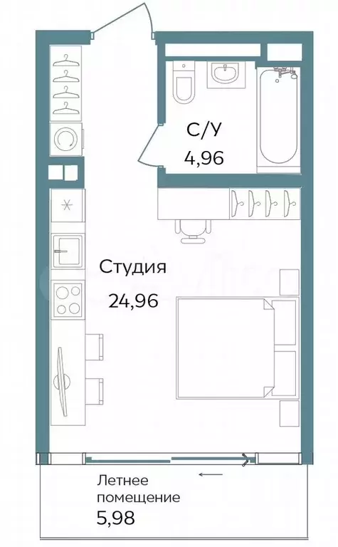 Апартаменты-студия, 35,9 м, 5/12 эт. - Фото 0