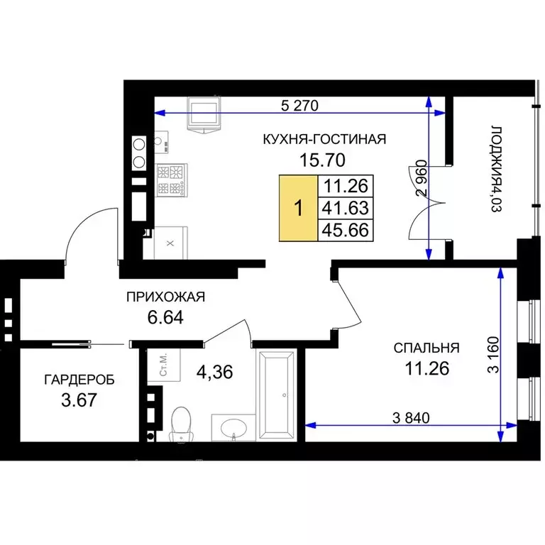 1-комнатная квартира: Гурьевск, жилой комплекс Включи (45.66 м) - Фото 0