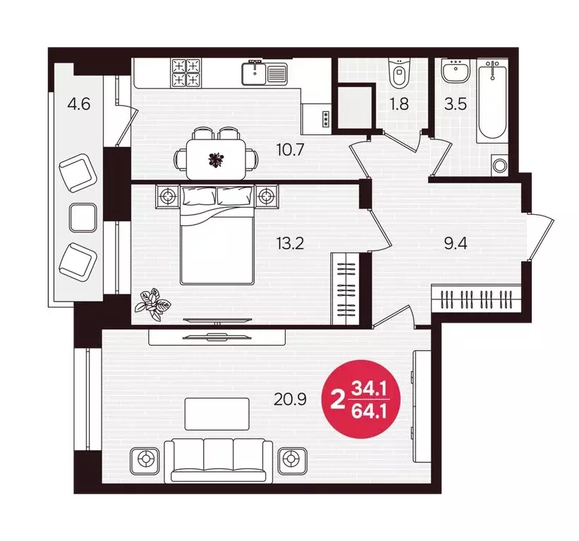 2-комнатная квартира: Новочебоксарск, улица 10-й Пятилетки, 5 (64.1 м) - Фото 2