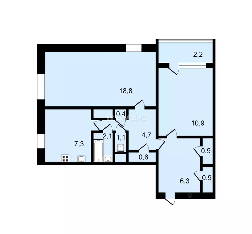 2-к кв. Санкт-Петербург ул. Пионерстроя, 15К2 (54.0 м) - Фото 1