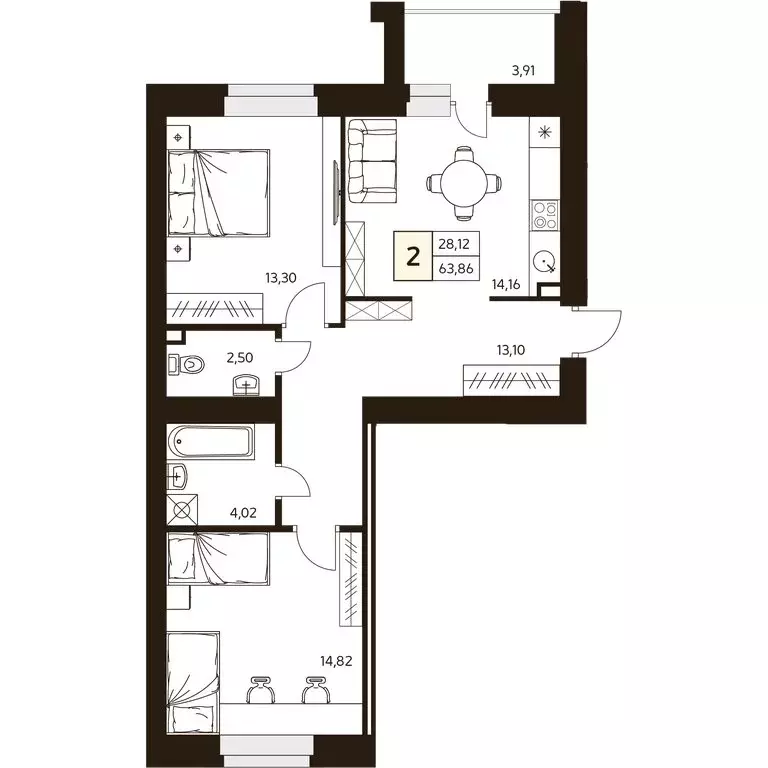 2-комнатная квартира: Уфа, улица Ахметова, 296/2 (62.9 м) - Фото 1