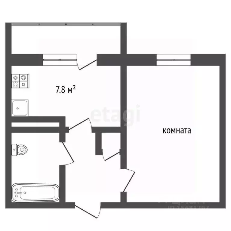 1-к кв. Коми, Усинск Молодежная ул., 24 (35.2 м) - Фото 2