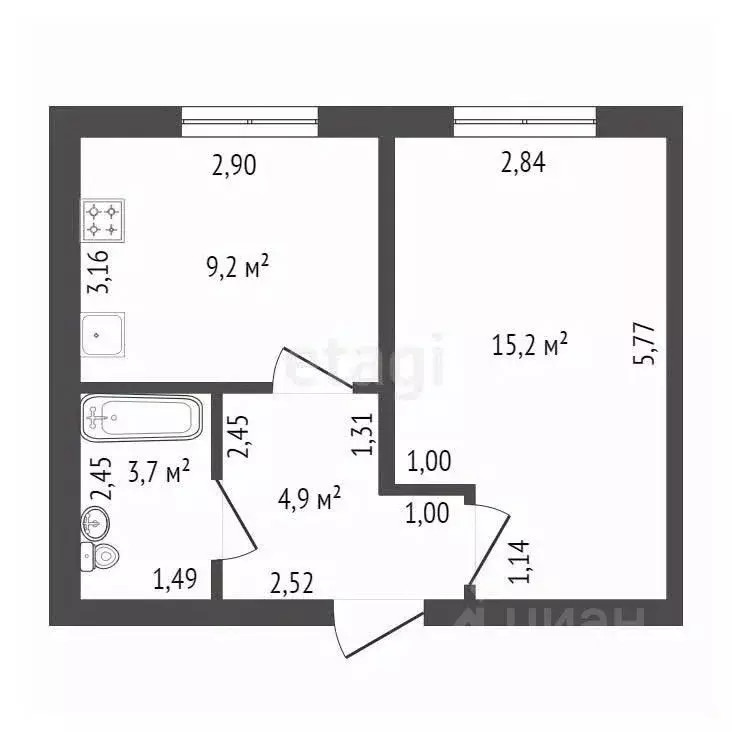 1-к кв. Башкортостан, Уфа Крайняя ул., 2В (33.0 м) - Фото 1