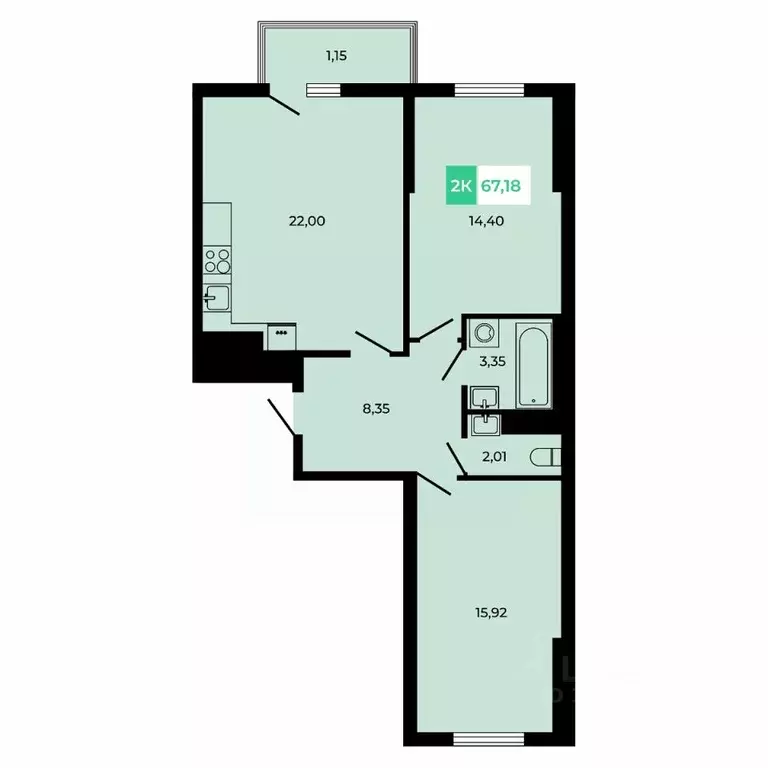 2-к кв. Ростовская область, Аксайский район, Щепкинское с/пос, пос. ... - Фото 1