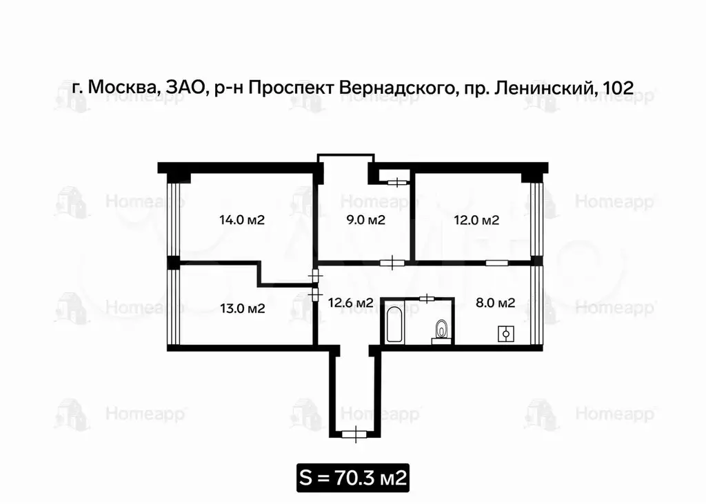 3-к. квартира, 70 м, 12/19 эт. - Фото 0