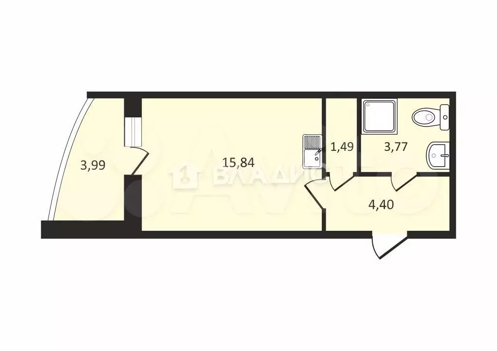 Квартира-студия, 27,5 м, 12/33 эт. - Фото 0