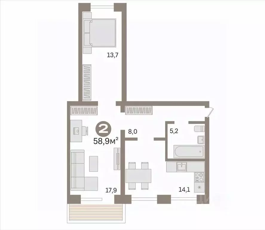 2-к кв. Курганская область, Курган ул. Карла Маркса, 98 (58.9 м) - Фото 1