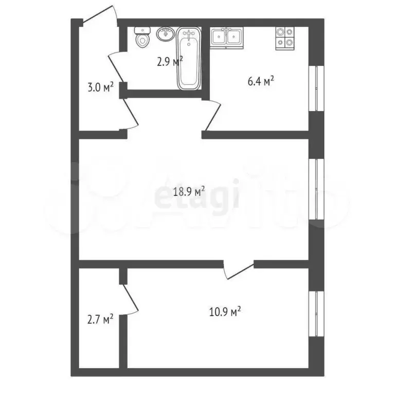 2-к. квартира, 44,8 м, 1/5 эт. - Фото 0