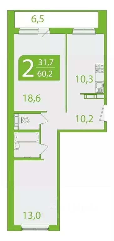 2-к кв. Томская область, Томск ул. Пришвина, 46 (56.94 м) - Фото 0