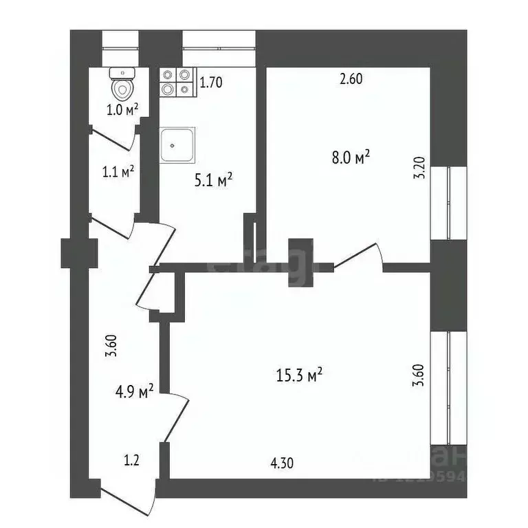 2-к кв. Архангельская область, Котлас ул. Р. Куликова, 6 (36.2 м) - Фото 1