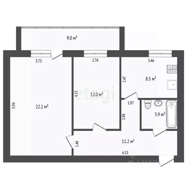 2-к кв. Тюменская область, Тюмень ул. Московский Тракт, 127 (57.8 м) - Фото 1