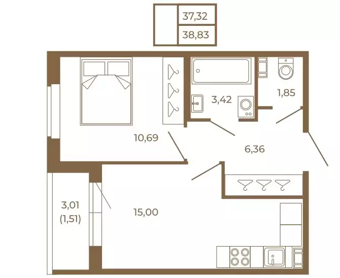 1-комнатная квартира: Сертолово, ЖК Новая История (38.83 м) - Фото 1