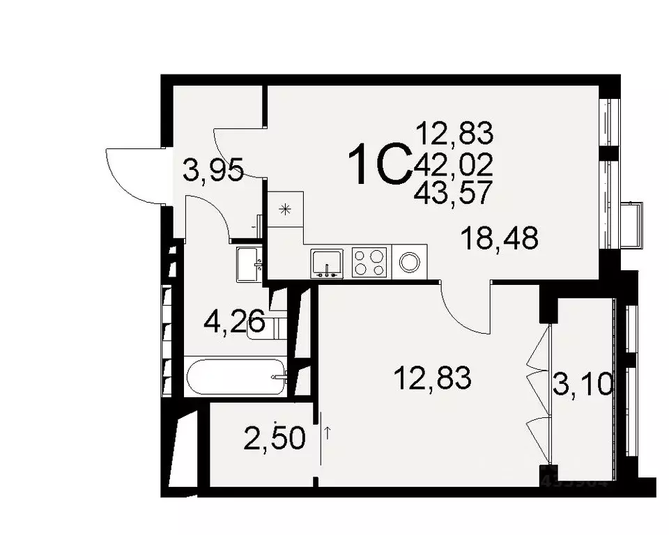 1-к кв. Тульская область, Тула Путейская ул., 11 (42.02 м) - Фото 0