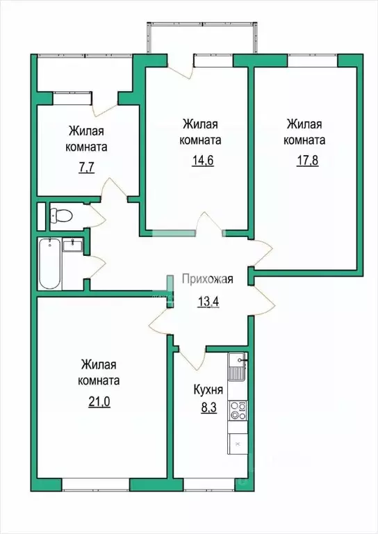 4-к кв. Амурская область, Благовещенск ул. Горького, 136 (86.0 м) - Фото 2