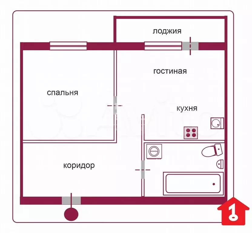 1-к. квартира, 45,3 м, 8/9 эт. - Фото 0