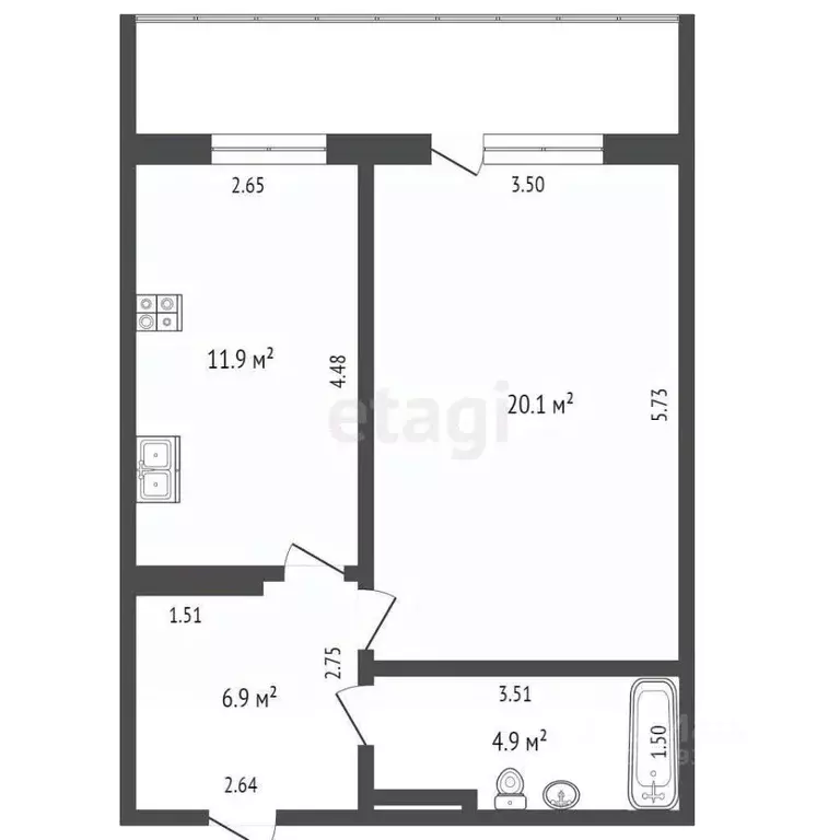 1-к кв. Тюменская область, Тюмень ул. Чернышевского, 2Бк3 (43.6 м) - Фото 2