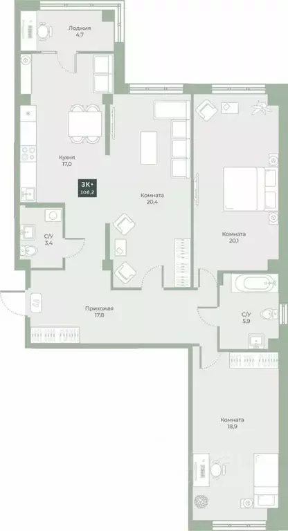 3-к кв. Курганская область, Курган Заозерный жилрайон, 6А мкр, ул. ... - Фото 1