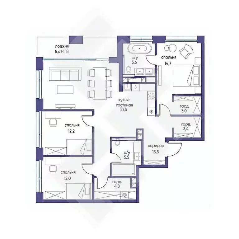 4-к кв. Москва ул. Нижние Мневники, 7 (114.1 м) - Фото 1