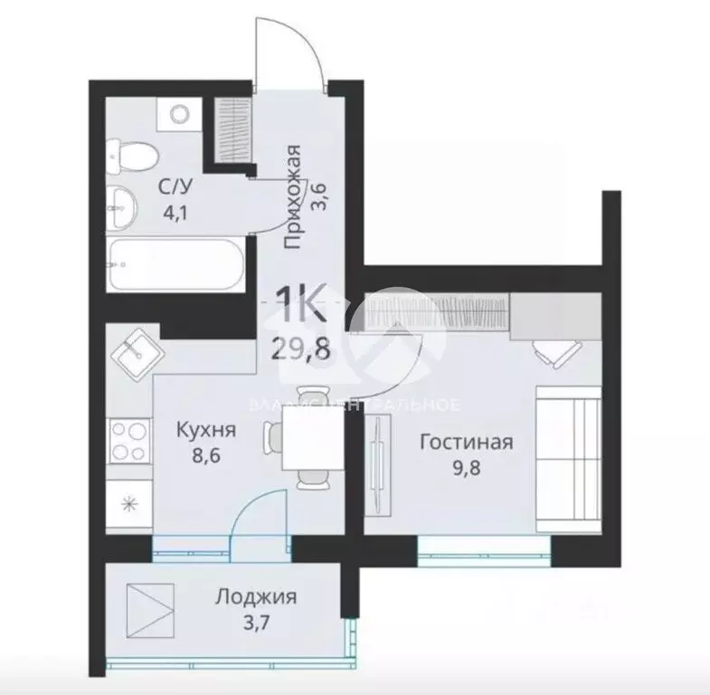 1-комнатная квартира: Обь, Большая улица, 23 (29.8 м) - Фото 0