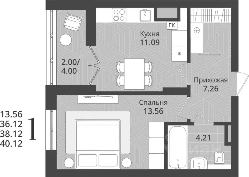 1-к кв. Калининградская область, Калининград Осенняя ул., 34 (38.12 м) - Фото 0
