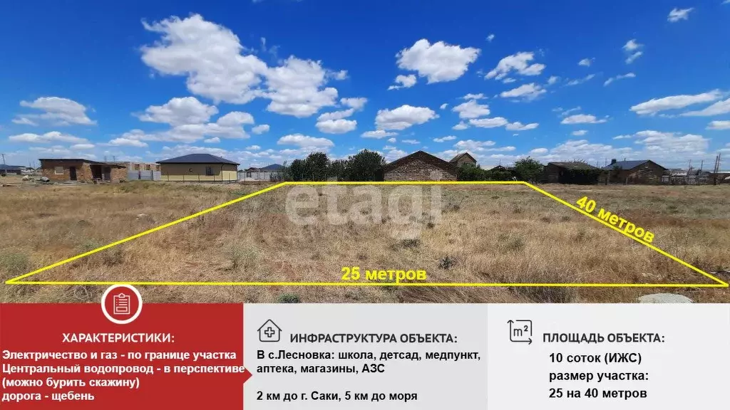 Участок в Крым, Сакский район, с. Лесновка ул. Урожайная (10.0 сот.) - Фото 1