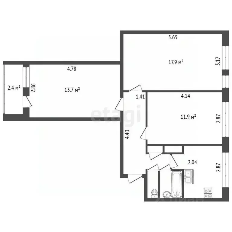 3-к кв. Санкт-Петербург Бухарестская ул., 78 (60.6 м) - Фото 2