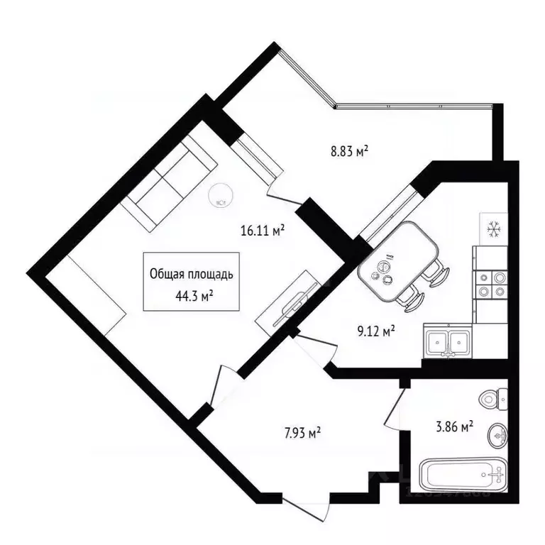 1-к кв. Новосибирская область, Новосибирск Тульская ул., 80 (44.3 м) - Фото 2