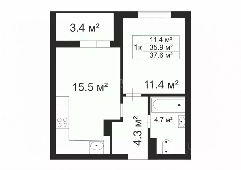 1-к кв. Владимирская область, Владимир ул. Смоленская, 3А (36.7 м) - Фото 2