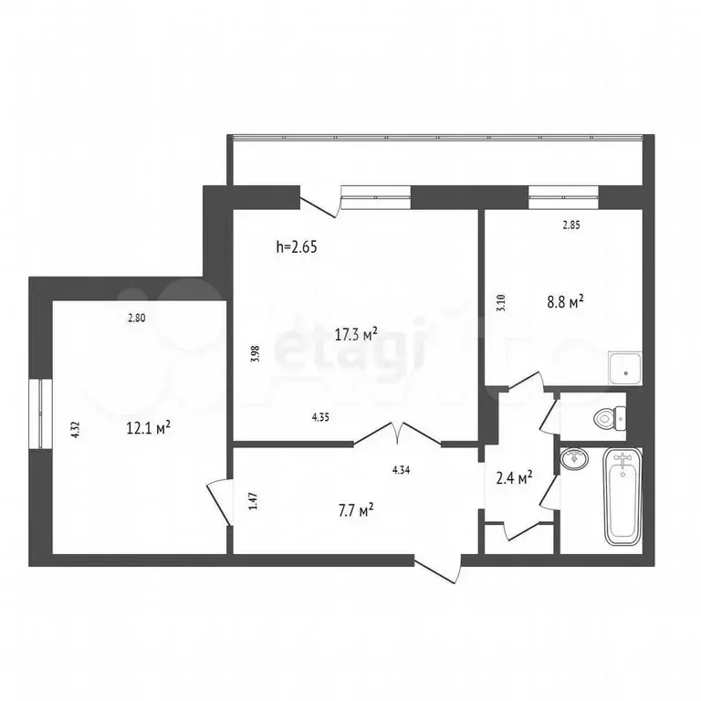 2-к. квартира, 52,5 м, 8/9 эт. - Фото 0