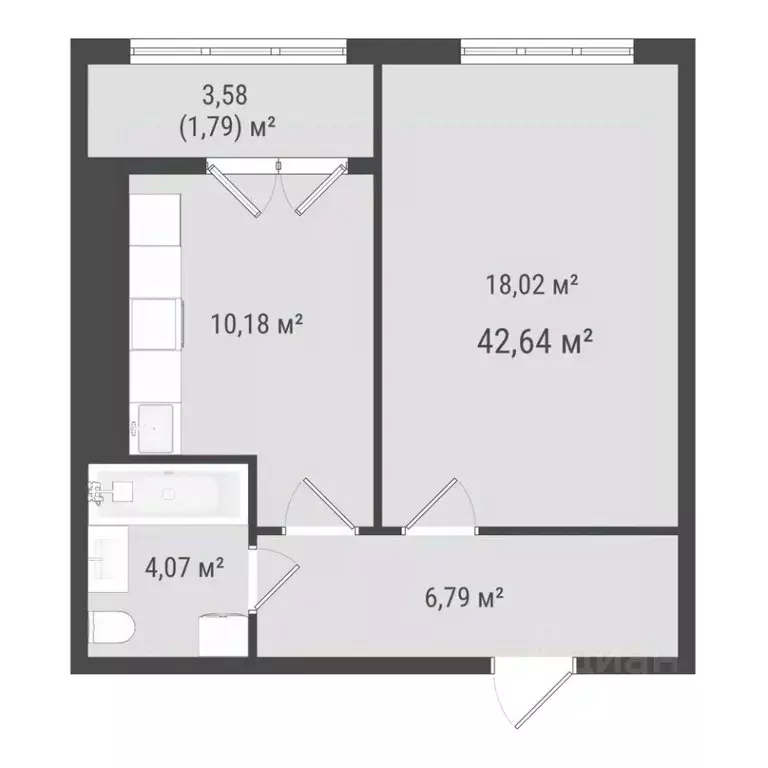 1-к кв. Сахалинская область, Южно-Сахалинск Хомутово п/р,  (40.85 м) - Фото 1
