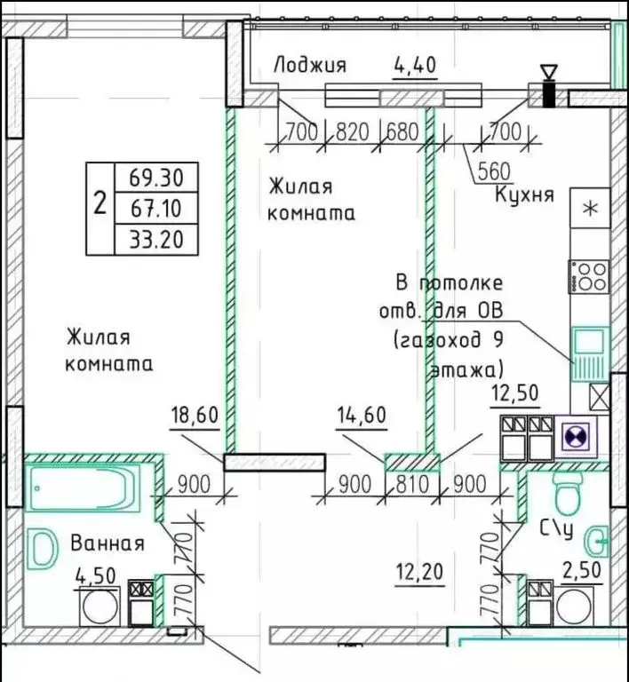 2-к кв. Калининградская область, Калининград Орудийная ул., 38В (70.0 ... - Фото 1