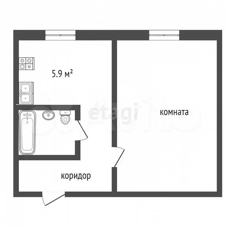 1-к. квартира, 30 м, 1/5 эт. - Фото 0