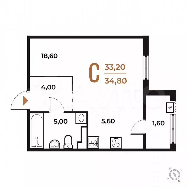 Квартира-студия, 34,8 м, 3/8 эт. - Фото 0