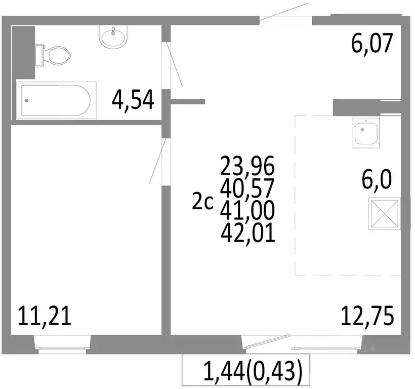 2-к кв. Челябинская область, Челябинск ул. Блюхера, 125В (41.0 м) - Фото 0